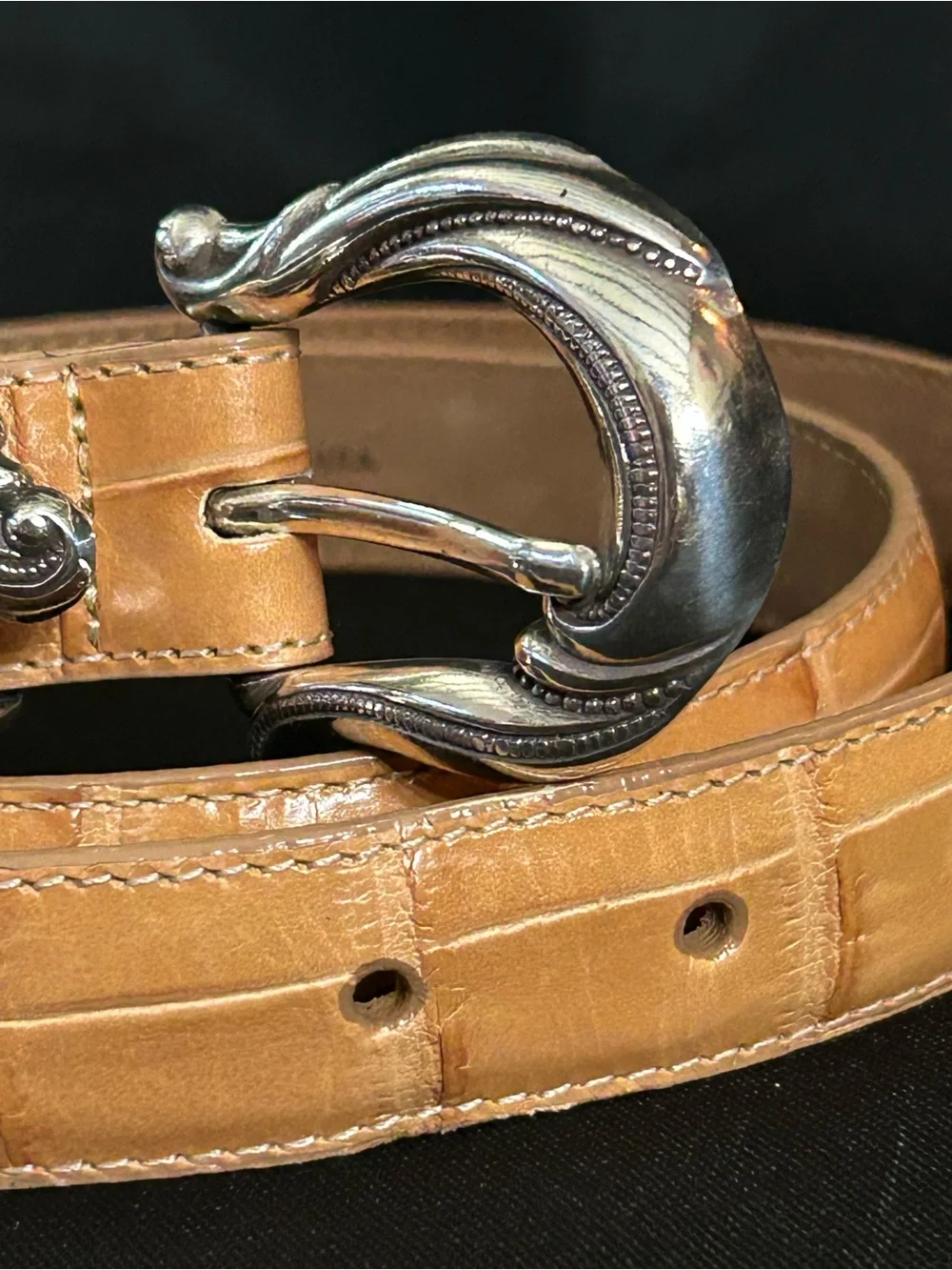 Coldwater Creek 40” Women’s Tan Leather Belt Decorative Silver Buckle